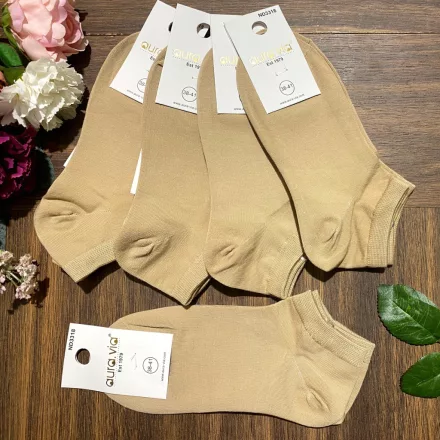 AURA.VIA Női Bokazokni 5 Pár – Pamut, Bézs Szín