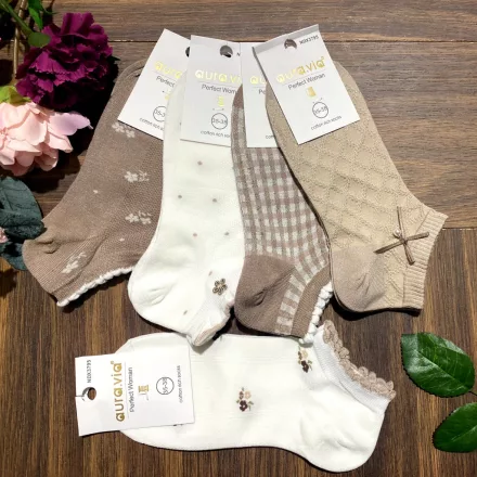 AURA.VIA Női Bokazokni 5 Pár – Pamut Vegyes Mintás Zokni