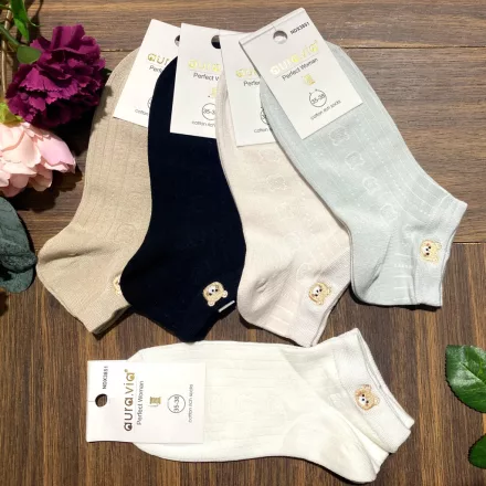 AURA.VIA Női Bokazokni 5 Pár – Pamut Mintás Zokni Maci Mintával